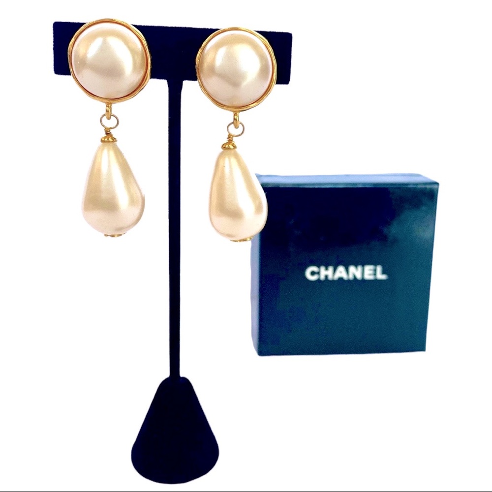 Chanel: Extremely RARE-Season 29 Runway-Large Gold Plated CC Glass Pearl Drop